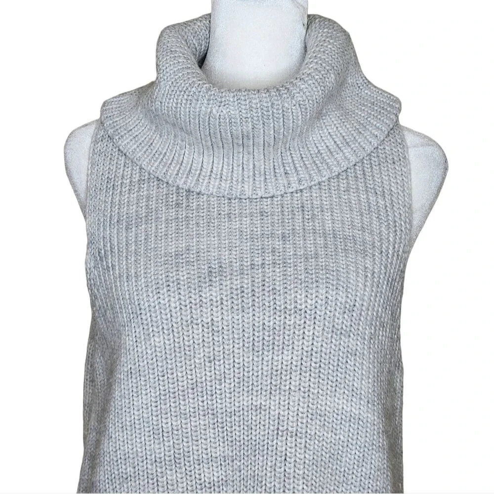 Ever New Melbourne Grey Chunky Knit Sleeveless Turtleneck Sweater M Wool Blend